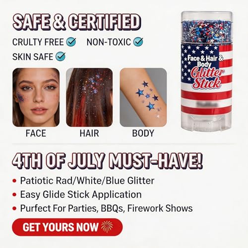 Red White Blue Glitter Stick Body Makeup 4th of July