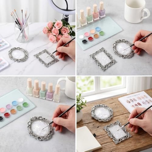 Nail Art Palette, 2 Pcs Resin Mixing Plate with Copper Edge
