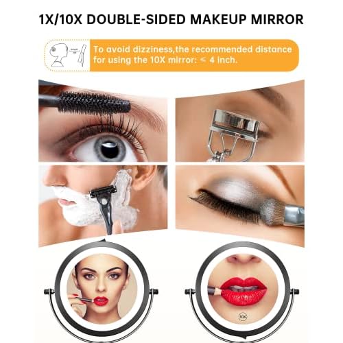 Gospire 7" Lighted Makeup Mirror with Magnification 10X/1X Double Sided, Round Magnifying LED Vanity Standing Cosmetic Shaving Mirror with Battery Operated, Cordless Portable for Bathroom Bedroom