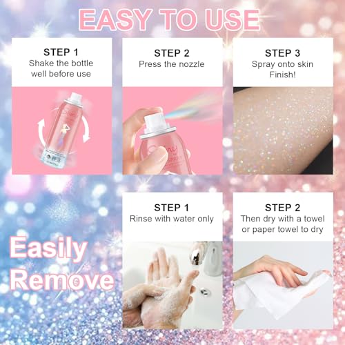 Glint-Rainbow Body Glitter Spray,Glitter Spray for Hair and Body,Long-Lasting Shimmer Powder Hairspray for Festival Concert Party Rave Accessories (Glint-Rainbow)