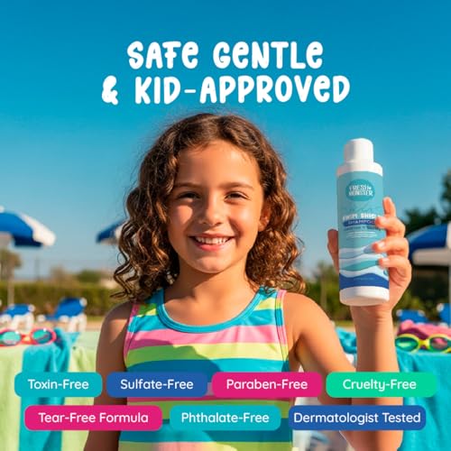 Fresh Monster Swim Shampoo for Kids ? Clarifying Shampoo for Chlorine & Salt Water Removal ? Tear-Free, Sulfate-Free, Gentle Post-Swim Hair Wash for Swimmers, 8.5 oz
