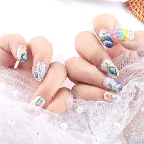 50 PCS Turquoise Nail Hanging Ornaments 3D Nail Art Supplies Nail Art Accessories Western Nail Hanging Ornaments Retro Nail Hanging Ornaments for Nail Art DIY, Small, Blue