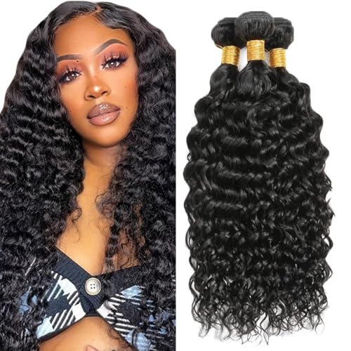 #1B Water Wave Human Hair Bundles 24" 3-Pack