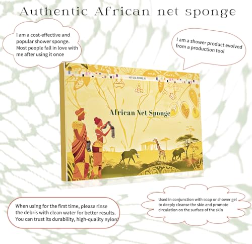 African Exfoliating Bath Sponge - 2 Pack Natural Net Loofahs for Body Cleansing