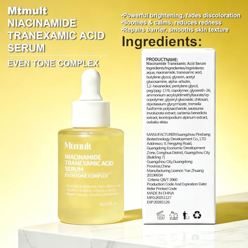 Mtmult Tranexamic Acid Serum - Tranexamic Acid for Face | Hyperpigmentation Treatment with Niacinamide, Stem Cell Serum for Face & Niacinamide, 1.01 fl.oz