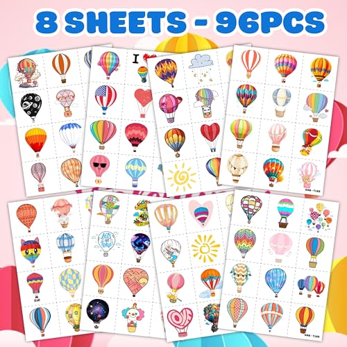 96PCS Hot Air Balloon Temporary Tattoos for Kids