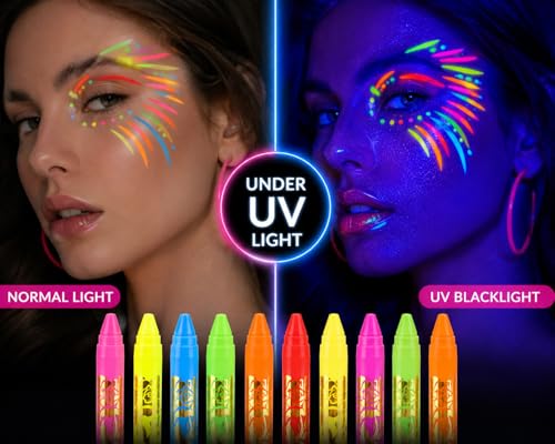 UV Neon Face & Body Paint Sticks – 10 Glow Colors