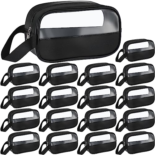 Tanlade 18 Pcs Clear Cosmetic Bags Bulk, Translucent Makeup Toiletry Bag for Women Waterproof Portable Cosmetic Bag Set Traveling Make up Organizer(Black)