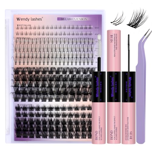 DIY Lash Extension Kit Lash Clusters With Bottom Lashes Volume/Wispy Clusters12-18mm Multi-types Individual Lashes Bond and Seal, Spike, Volume Lashes Kit Lash Applicator(Volume/Wispy Kit)