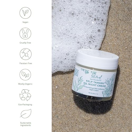Sea-El Kelp Tamanu Oil Night Cream Hydrating Face Moisturizer Reparative Skin Softening Skincare - Nighttime Anti Aging Facial Lotion for Women & Men - 1 Oz