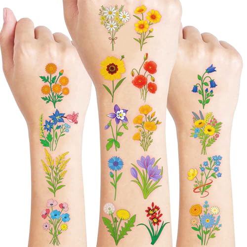 96 PCS Wildflower Temporary Tattoos for Kids - Party Favors