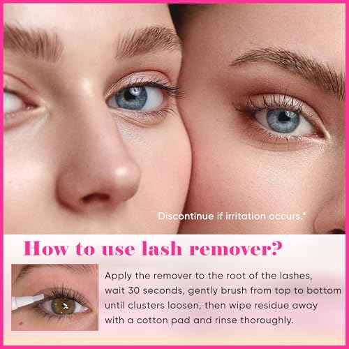 FANXITON Eyelash Glue Remover 5ML Cluster Lash Bond and Seal Glue Remover for Individual Cluster Lashes Remover with Soft Eyelash Brush Self Use at Home