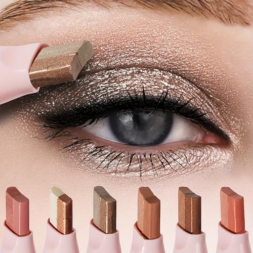 6-Piece Glitter Eyeshadow Stick Set - Waterproof Two-Color Gradient