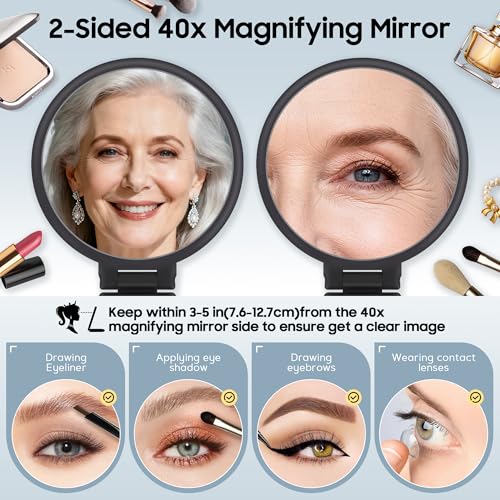 40X Magnifying Mirror with 1X, Double-Sided Handheld Makeup Mirror
