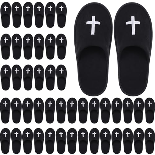 House Slipper for Guest Weddings & Baptisms Party Christian Non Slip Disposable Slippers with Cross Pattern for Travel, Bridesmaid Indoor Spa Bridal