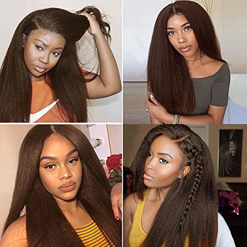 #4 Brown Yaki Straight Human Hair Bundles - 30-34 Inch, 3 Pack