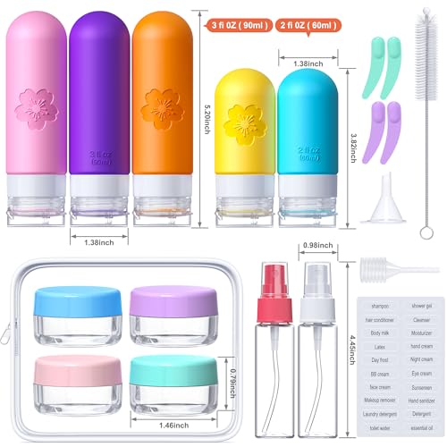 Amzrole 20-Pack Travel Bottles Set with Color Options, TSA Approved Leakproof Silicone Containers for Toiletries, Shampoo & Conditioner