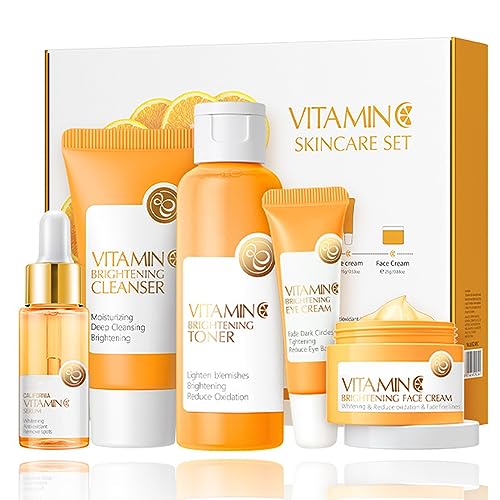 Vitamin C Skincare Set, 5-In-1 Skincare Gift Set With Cleanser, Toner, Face Serum, Face Cream, And Eye Cream, Skin Care Products For Teen Girls, Long-Lasting Moisturizing Skincare Set For Women Men