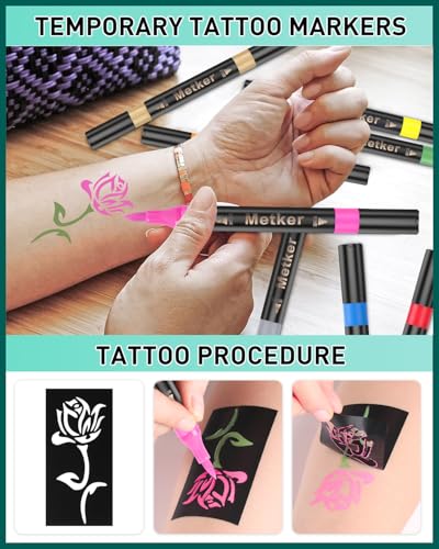 Metker Temporary Tattoo Markers 16-Count with 77 Stencils