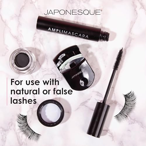 JAPONESQUE Travel Eyelash Curler, Black - Plastic Eyelash Curlers for Travel Makeup - Comes with Bonus Replacement Lash Pad - 1 Pack