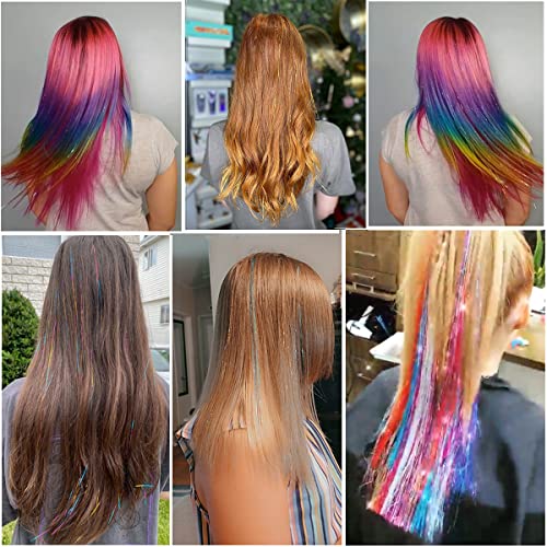 Hair Tinsel kit Fairy Hair Tinsel Kit 47 Inch Hair Extensions Hair Tinsel Kit Strands with Tool 12 Colors 2280 Strands Sparkling Glitter Fairy Hair Tinsel (12 Colors)