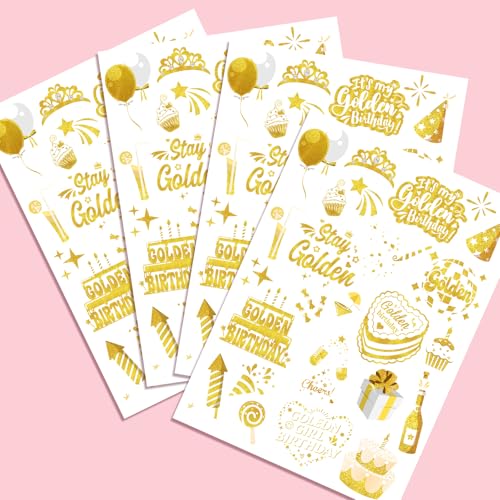Golden Birthday Temporary Tattoos, 100 Gold Styles - Stay Golden Birthday Temporary Tattoos Decorations for Girls Women and Men Birthday Party Supplies Favors Accessory Gift
