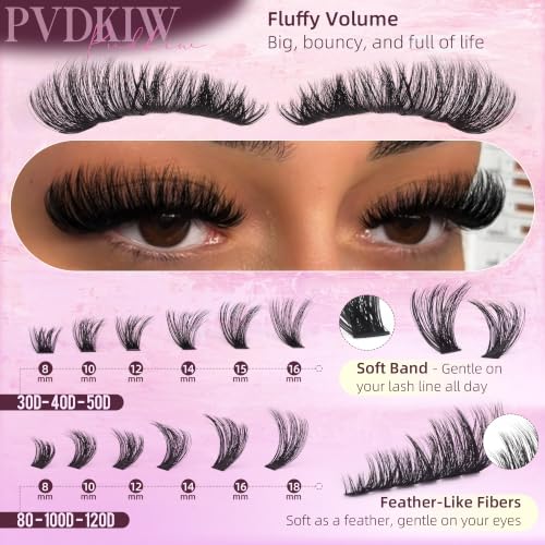 PVDKIW Fluffy Eyelash Clusters Kit - 648pcs Wispy Lashes 8-18mm