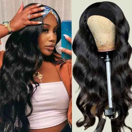 Human Hair Headband Wig Body Wave Real Hair Head Band Wigs for Black Women 100% Brazilian Human Hair Wear and Go Glueless Wigs 150% Density Machine Made Half Straight Wig Natural Color