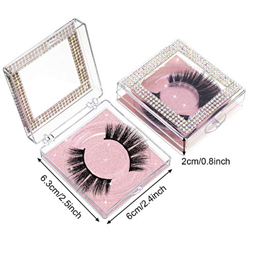 Blulu 12 Pcs Lash Storage Box, Rhinestone Glitter, Rose Gold