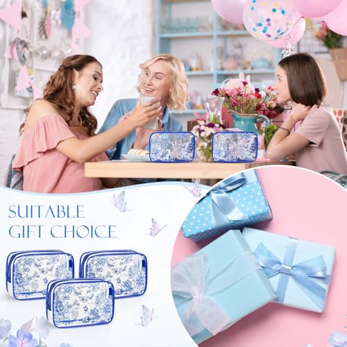Set of 10 Clear Floral Cosmetic Bags PVC Makeup Bags Waterproof Travel Organizer Toiletry Pouches for Wedding Birthday Baby Shower Party Ideal Gift for Women Nurse Bridesmaid(Blue)