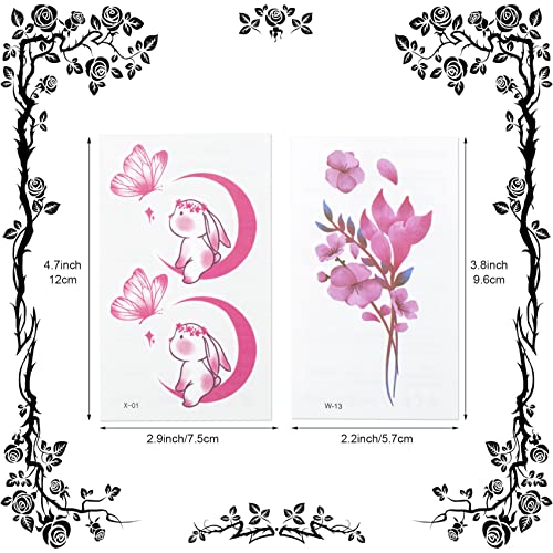 PAGOW 60 Sheets Pink Butterfly Temporary Tattoos Stickers