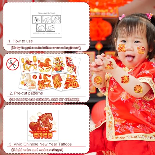 72pc Chinese New Year Temporary Tattoos 2026 Year of Horse