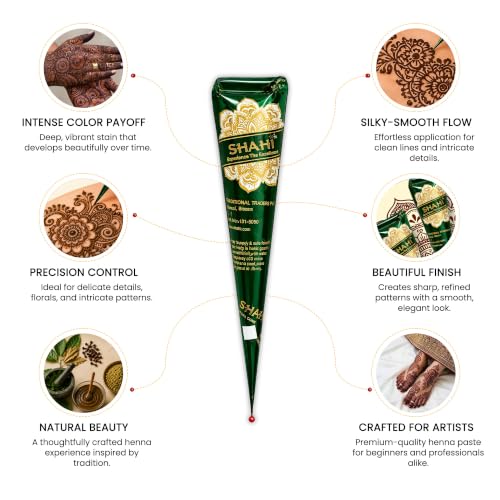 Shahi Reddish Brown Henna Cones - Ready-to-Use Hair Color, 4 Pack, 30g Each