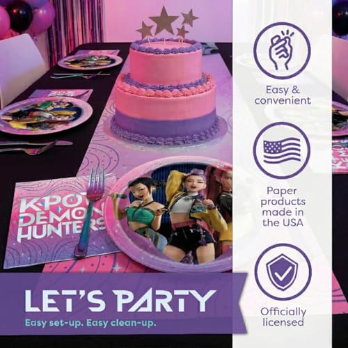 KPop Demon Hunters Plates & Napkins Set for 16 - Officially Licensed Party Decor
