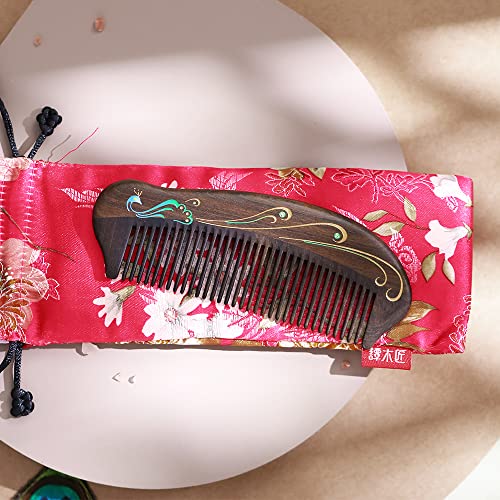 TAN MUJIANG Anti Static Hair Comb - 5.12" None-Tangled Detangling Comb - Fine Tooth Natural Wooden Handmade Combs for Women and Girls