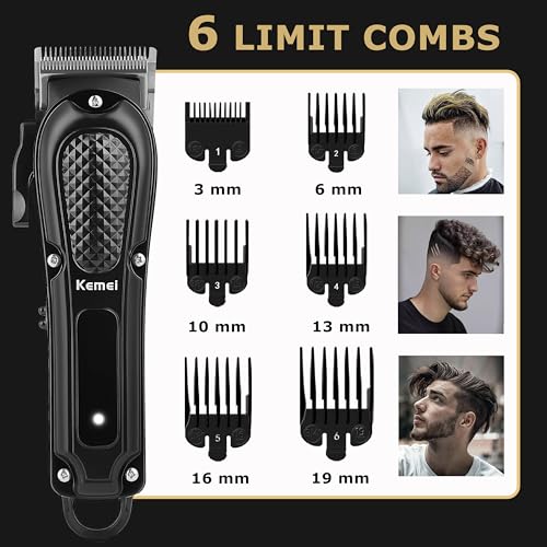 KEMEI Professional Cordless Hair Clippers for Men, 4-Speed Barber Trimmer