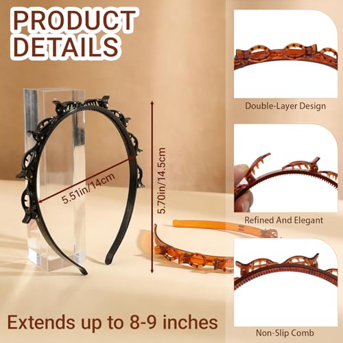 LUSTRIB 2-Pack Double Layer Hair Clips with Tooth & Bangs Headbands, Secure Hair Accessories for All Hair Types