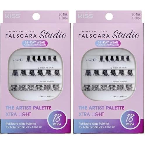 FALSCARA STUDIO Lash Extension Kit, Individual Lash Palette, 18 Stackable Lash Clusters, ¡®Xtra Light¡¯ False Eyelashes, Medium Volume, Length 10mm?14mm, Band Size 2mm-6mm (Pack of 2)