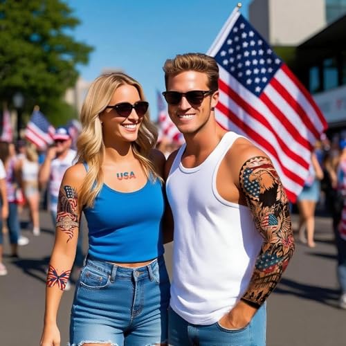 4th of July Temporary Tattoos - 8 Waterproof Sleeve Designs
