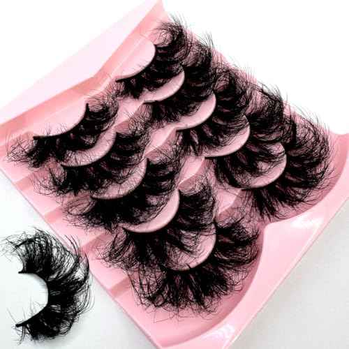HBZGTLAD 5 Pairs 25mm 10D Faux Mink Lashes Bulk Fluffy Natural False Eyelashes Thick Dramatic Faux Mink Eyelashes Makeup tools Wholesale (QD-7)