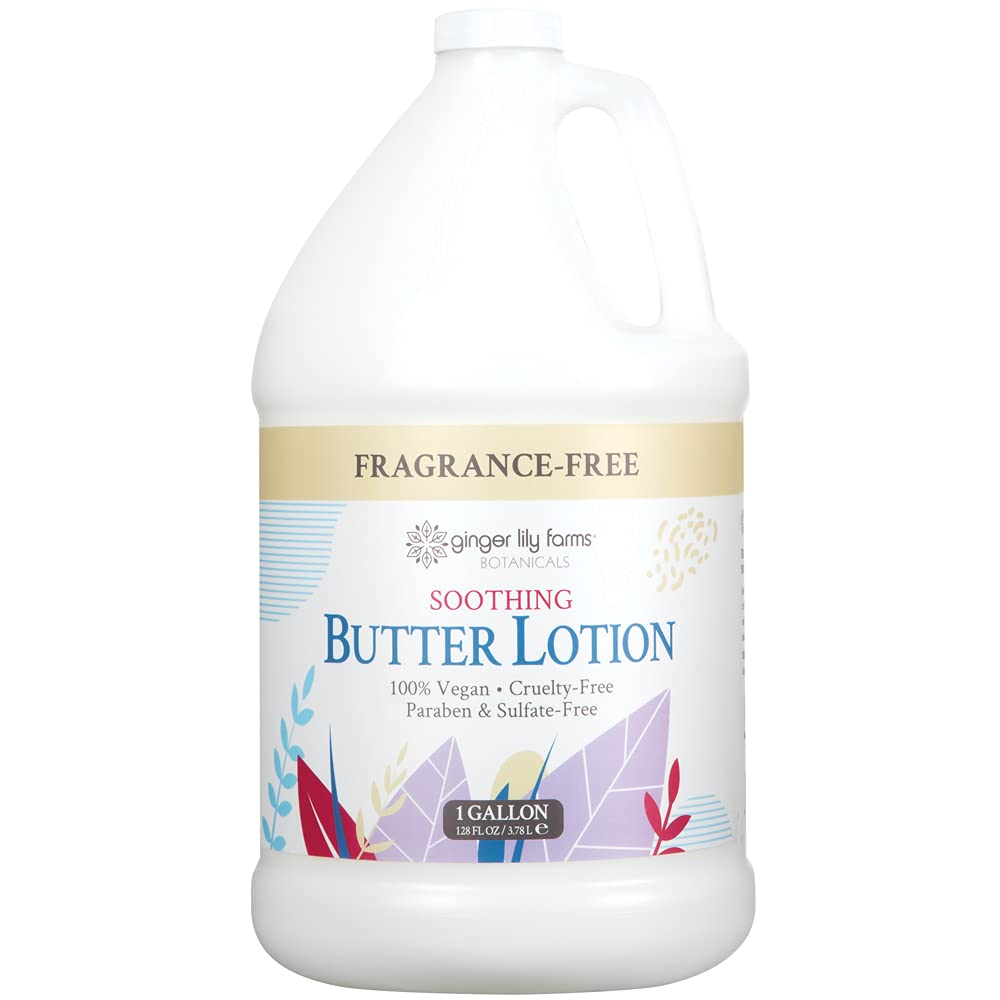 Ginger Lily Farms Botanicals Soothing Butter Lotion for Dry, Sensitive Skin, 100% Vegan & Cruelty-Free, Fragrance Free, 1 Gallon Refill (Pack of 4)