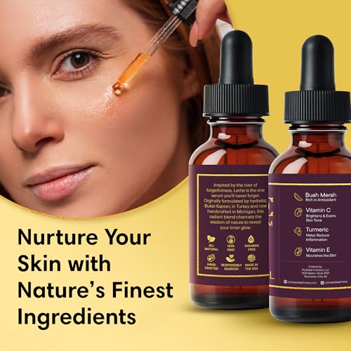 LETHE Vegan Botanical Face Serum ? Vitamin C & 50 Natural Extracts & Essential Oils ? Improves Skin Tone, Firmness & Smoothness ? Natural Skincare for Dark Spots & Uneven Skin Tone ? 1oz