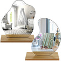 Blulu 2 Pack Acrylic Makeup Mirror Irregular Aesthetic Vanity Mirror with Wooden Stand Desk Frameless Decor Asymmetrical Cloud Wavy for Bedroom Living Room Minimal Spaces Decor