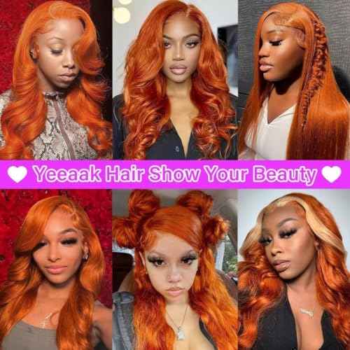 Ginger Lace Front Wigs Human Hair 13X6 Orange Ginger Body Wave HD Lace Frontal Wigs for Women Glueless Auburn 350 Color Pre Plucked Natural Hairline 180% Density Super Soft 22 Inch