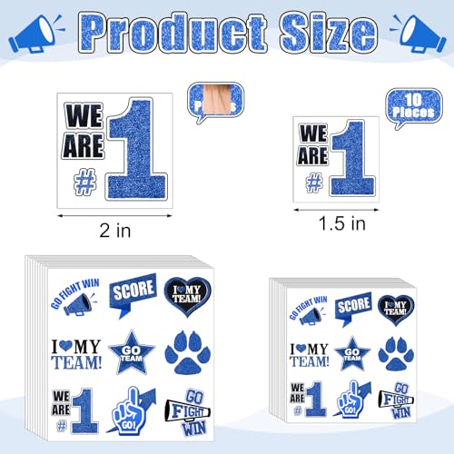 Team Spirit Temporary Tattoos 180pc Blue & Black Glitter