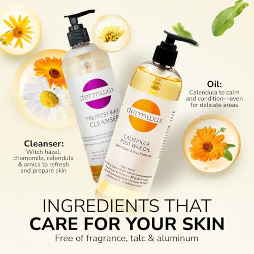 Pre and Post Wax Care Kit ? Complete Prep & Aftercare in One Set ? Cleanser Removes Oils & Residue ? Calendula Oil Calms & Nourishes Skin ? Gentle, Paraben-Free Formulas