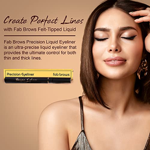 Fab Brows Precision Liquid Eyeliner - Felt-Tipped Liquid Eyeliner Pen - Richly Pigmented Waterproof Black Eyeliner - Achieves Thin or Thick Strokes - Easy-to-Apply, Flexible & Smudge Proof Eyeliner