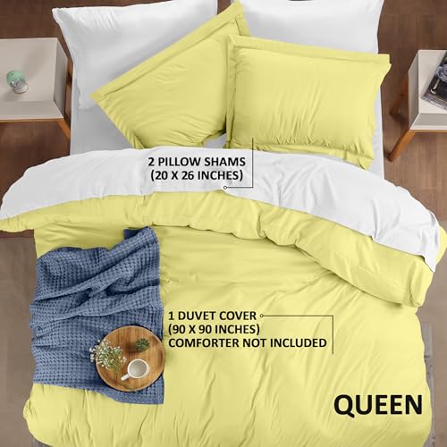 Utopia Bedding Duvet Cover Queen Size - 1 Duvet Cover with 2 Pillow Shams - 3 Pieces Bedding Duvet Cover with Zipper Closure - Soft Brushed Microfiber, 90 X 90 Inches (Queen, Yellow)