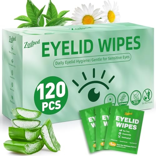 120PCS Tea Tree Oil Eyelid Wipes ? Individually Wrapped Eye Lid Cleaning Wipes£¬Soothing For Sensitive Eyes, Stay Hydrated Lid Wipe