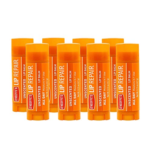 O'Keeffe's Unscented Lip Repair Lip Balm for Dry, Cracked Lips, Stick, (Pack of 8)